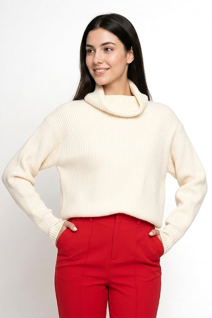 Sweater Acanalado Cuello Alto Blanco Invierno