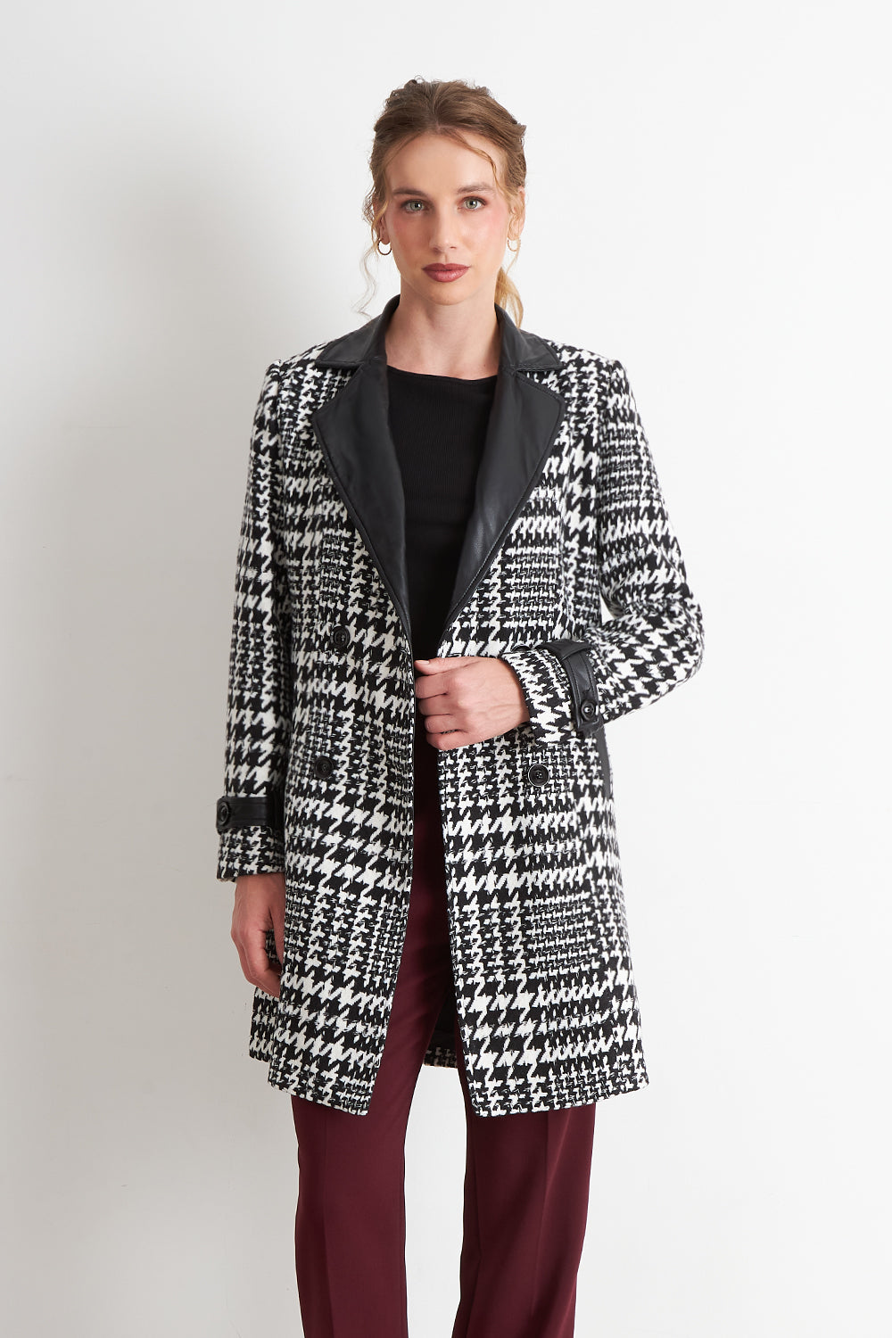 Abrigo Pied De Poule Negro