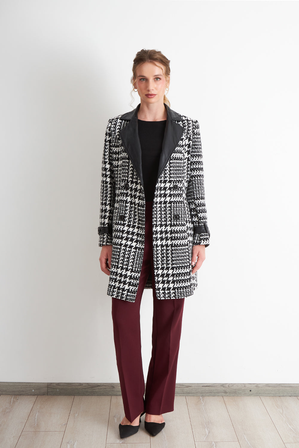 Abrigo Pied De Poule Negro