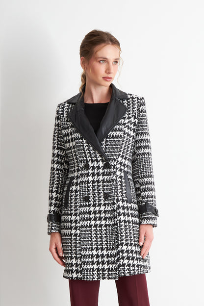 Abrigo Pied De Poule Negro