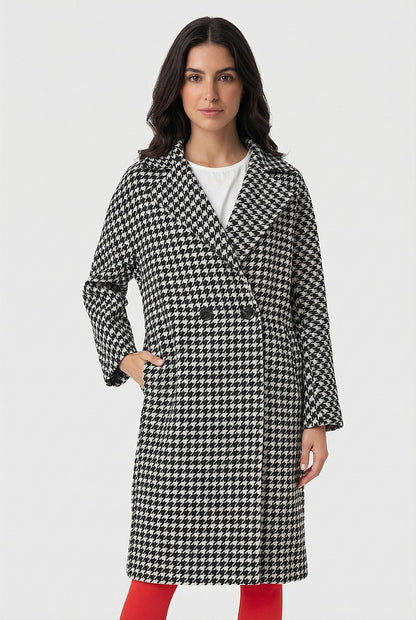Abrigo Oversize Pied De Poule Blanco