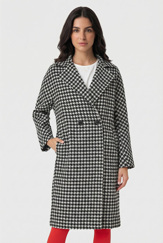 Abrigo Oversize Pied De Poule Blanco