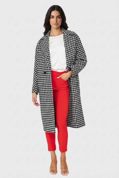 Abrigo Oversize Pied De Poule Blanco