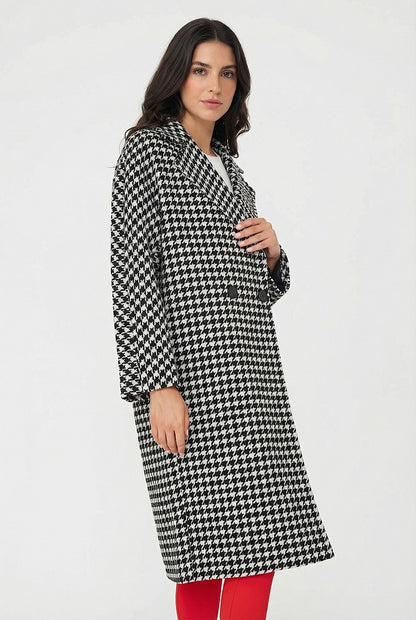 Abrigo Oversize Pied De Poule Blanco