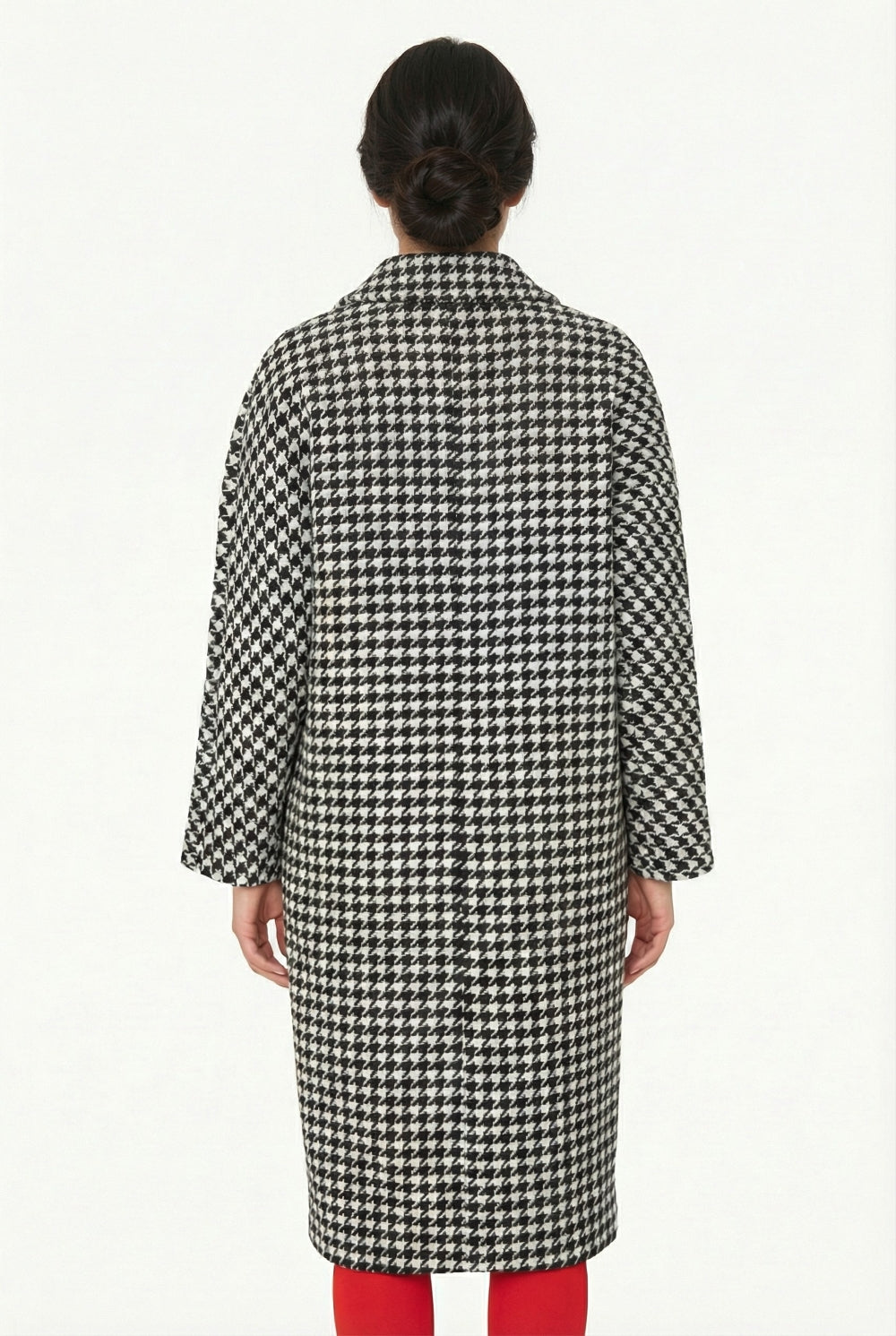 Abrigo Oversize Pied De Poule Blanco