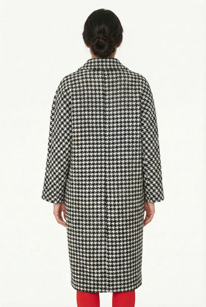 Abrigo Oversize Pied De Poule Blanco