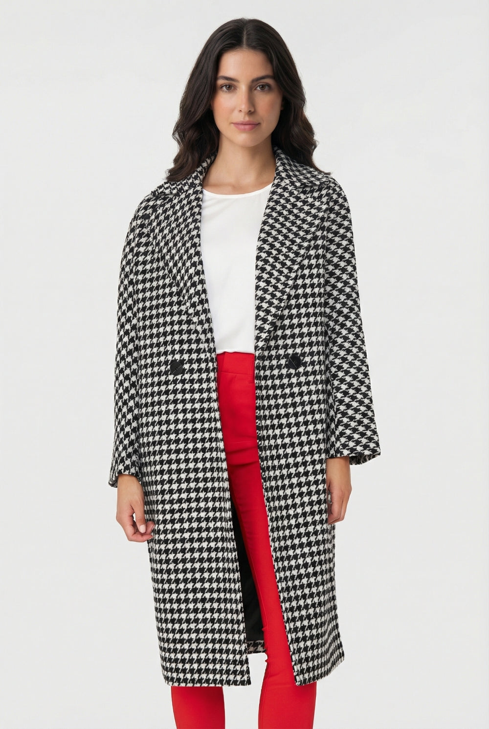 Abrigo Oversize Pied De Poule Blanco