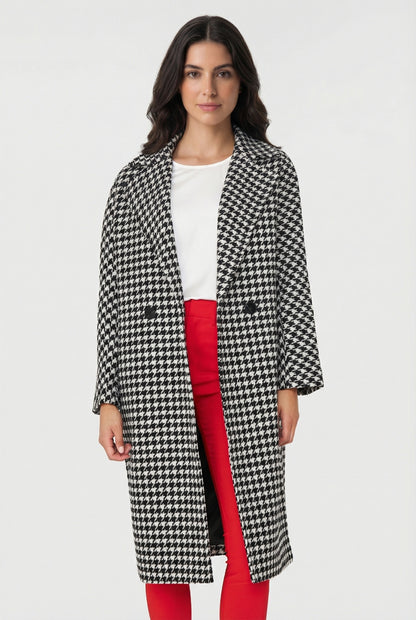 Abrigo Oversize Pied De Poule Blanco