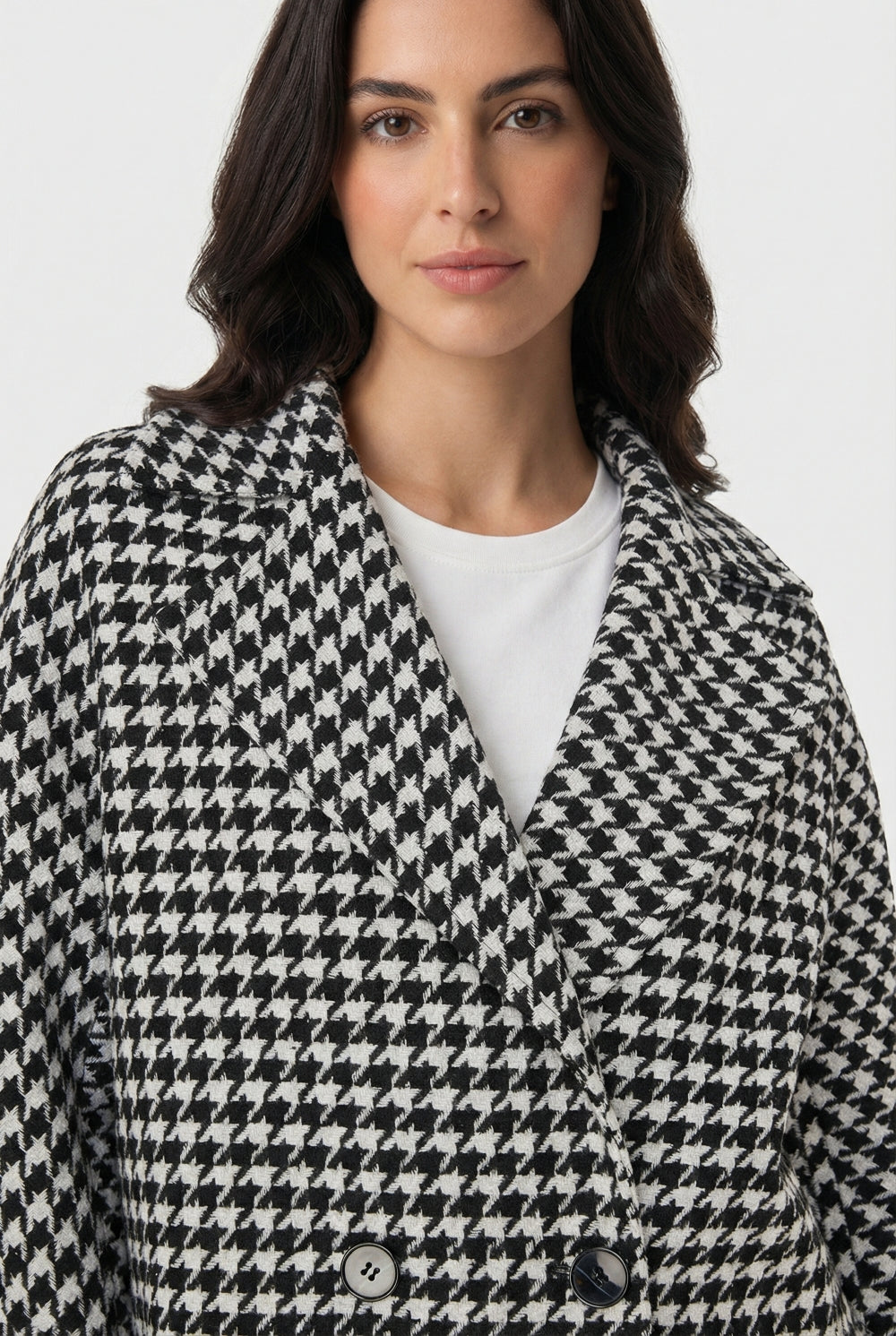 Abrigo Oversize Pied De Poule Blanco