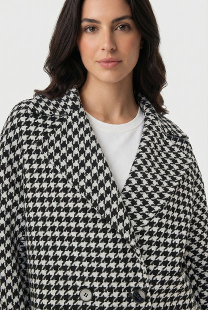 Abrigo Oversize Pied De Poule Blanco