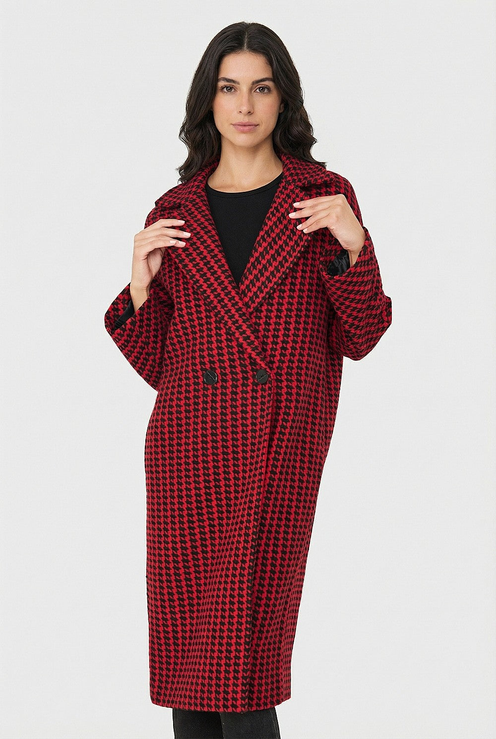 Abrigo Oversize Pied De Poule Rojo