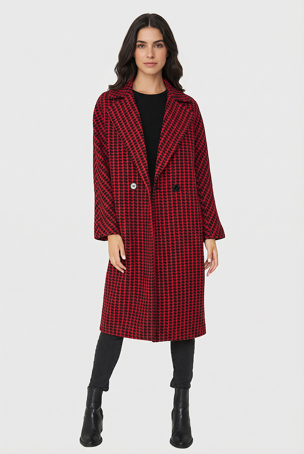 Abrigo Oversize Pied De Poule Rojo