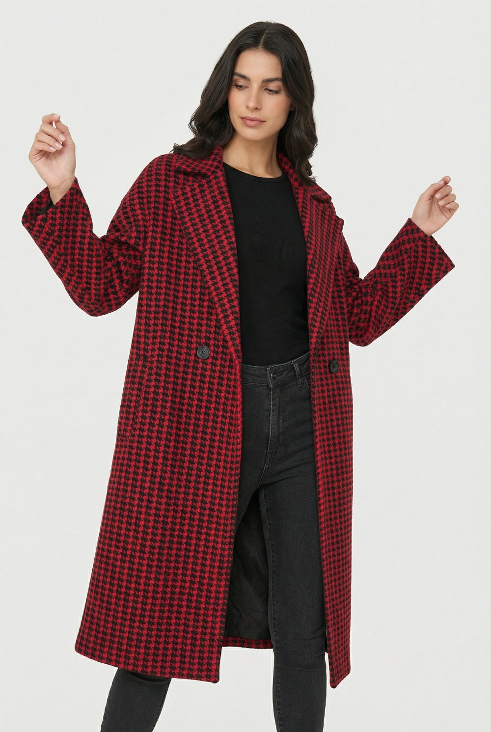 Abrigo Oversize Pied De Poule Rojo