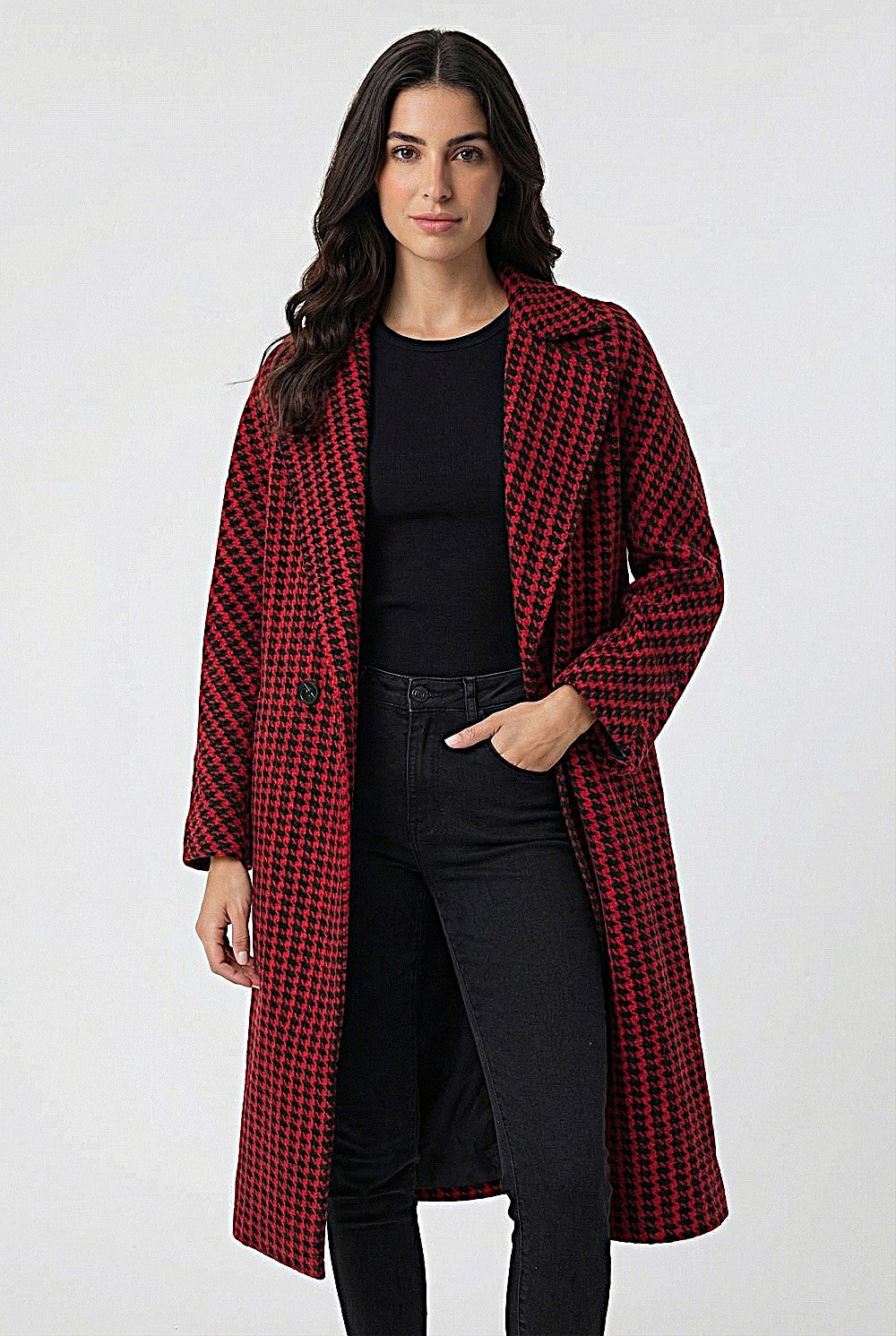 Abrigo Oversize Pied De Poule Rojo