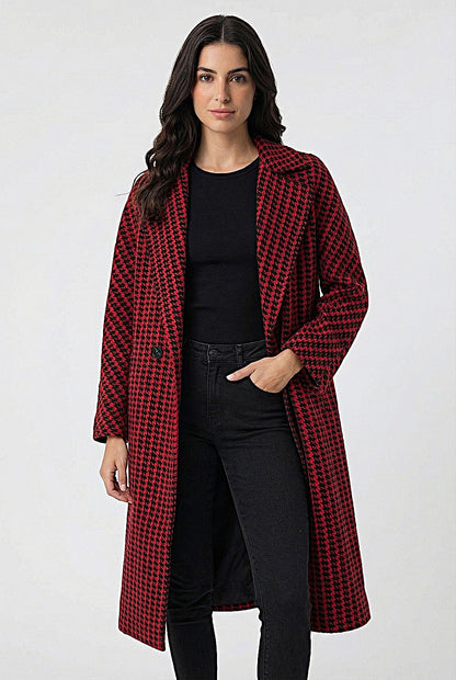 Abrigo Oversize Pied De Poule Rojo
