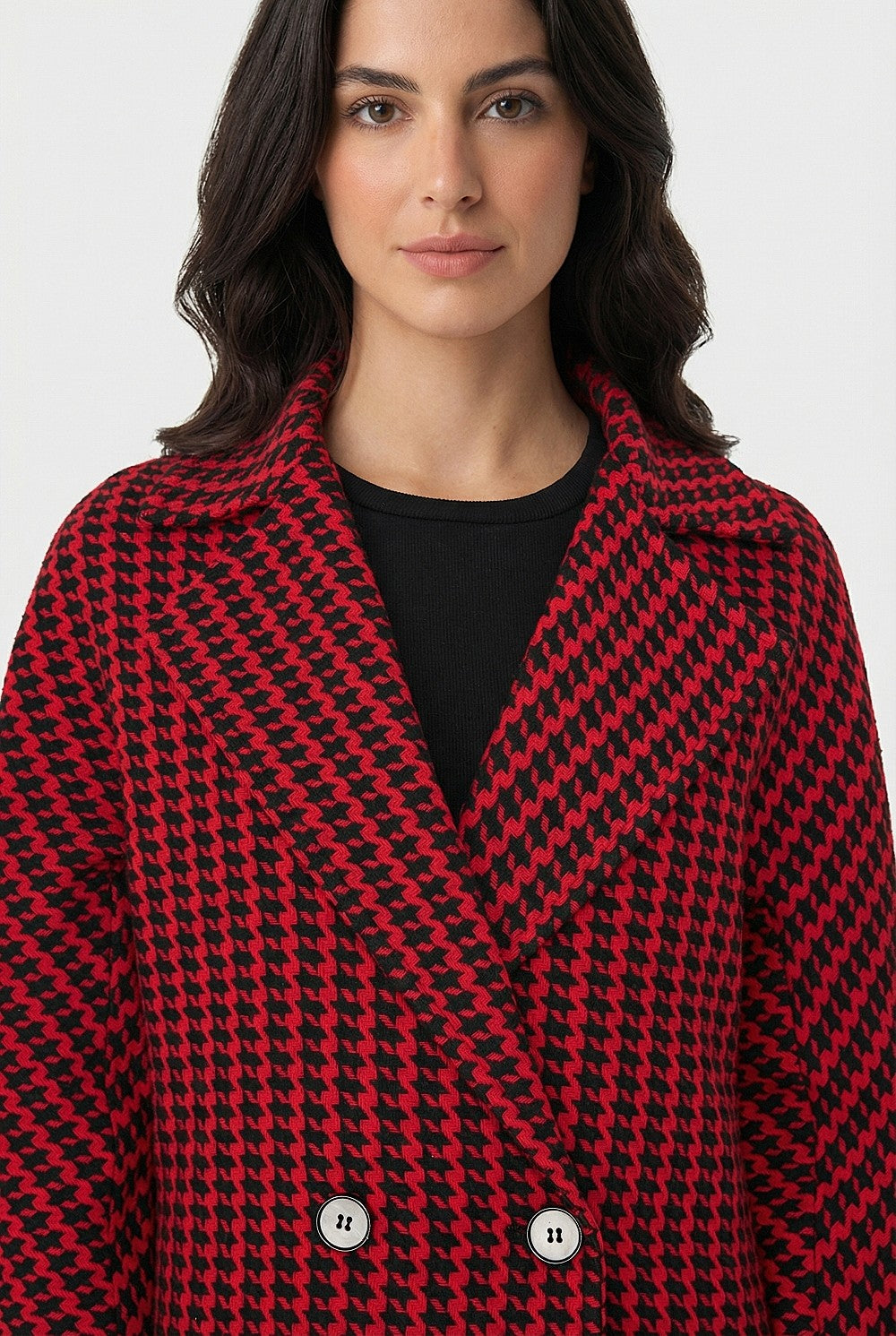 Abrigo Oversize Pied De Poule Rojo