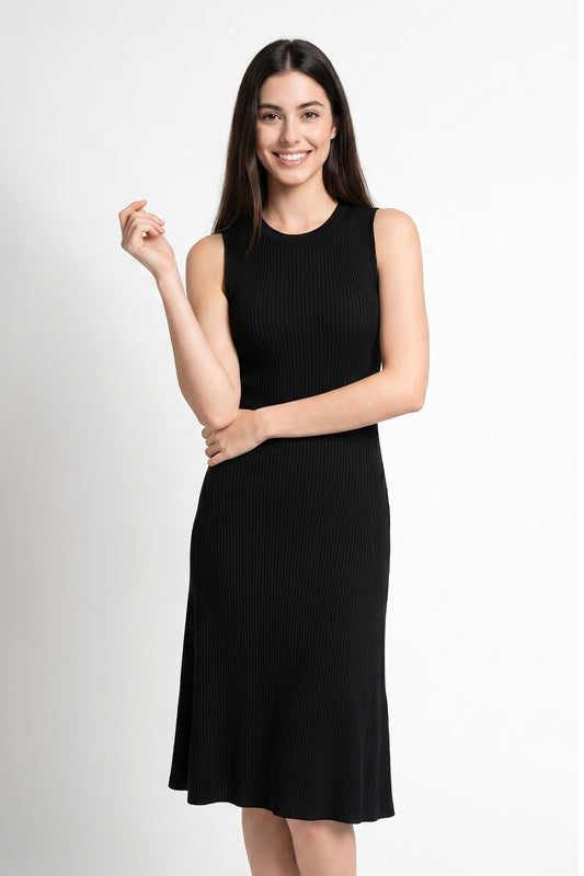 Vestido Midi Acanalado Negro