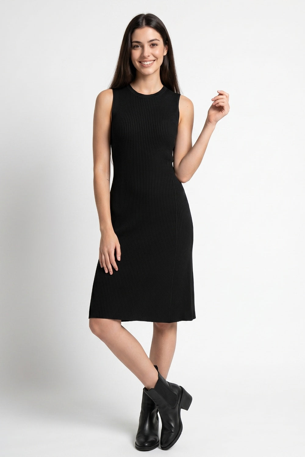 Vestido Midi Acanalado Negro