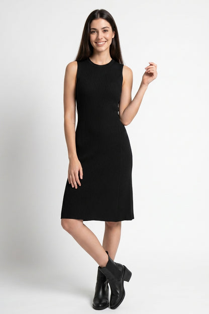 Vestido Midi Acanalado Negro