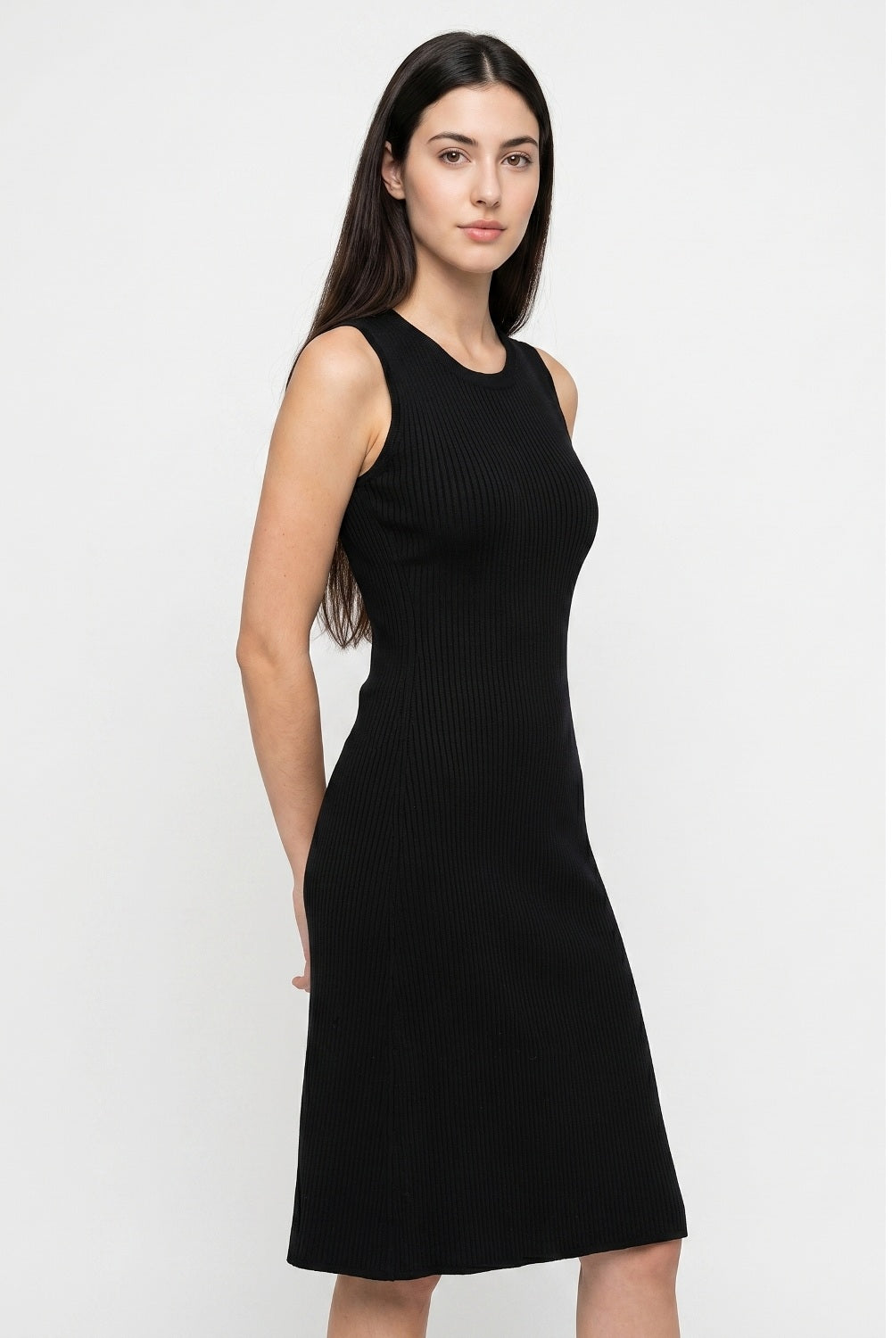 Vestido Midi Acanalado Negro