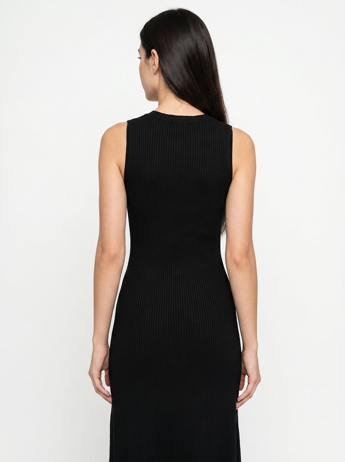 Vestido Midi Acanalado Negro