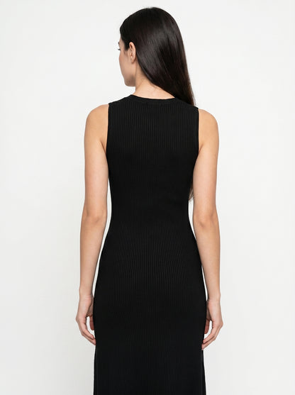Vestido Midi Acanalado Negro