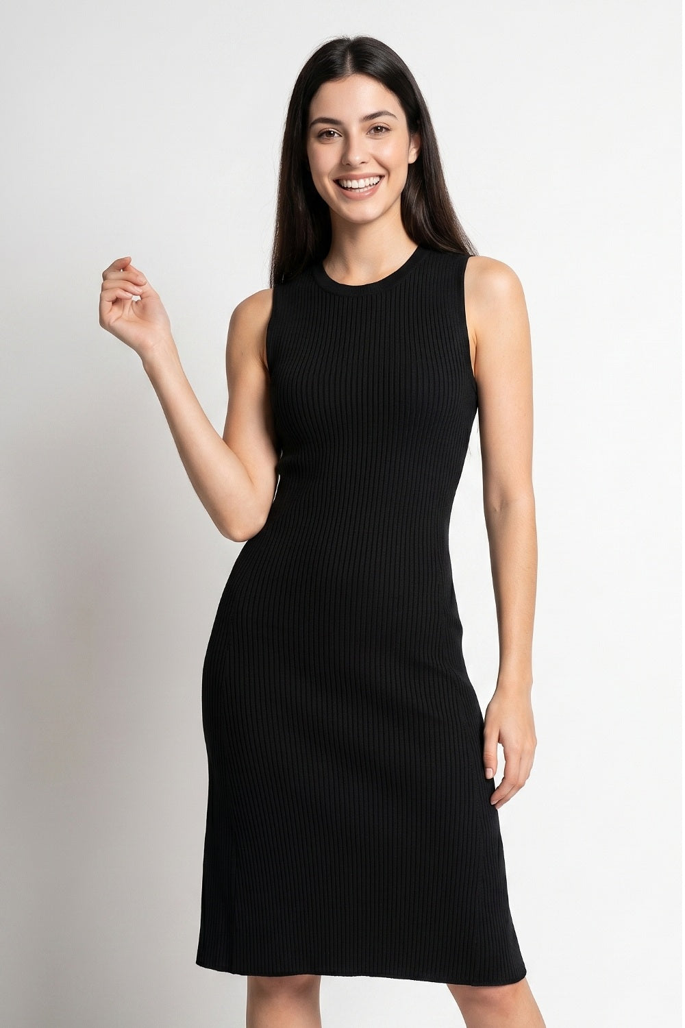 Vestido Midi Acanalado Negro