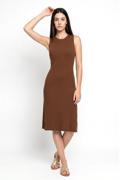 Vestido Midi Acanalado Café