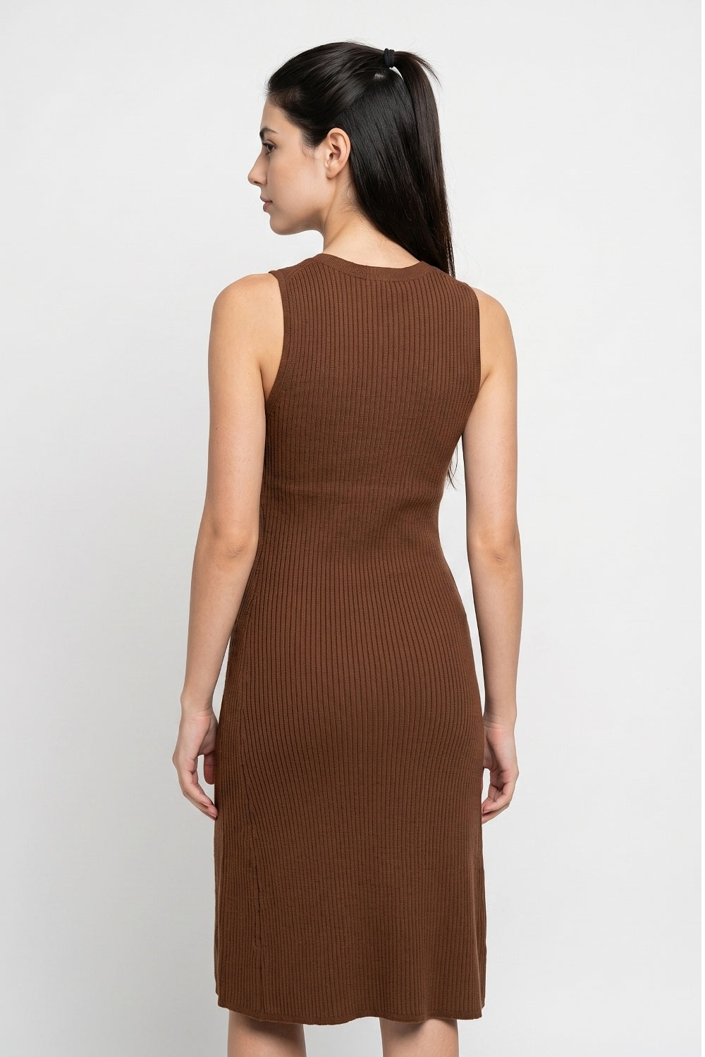 Vestido Midi Acanalado Café