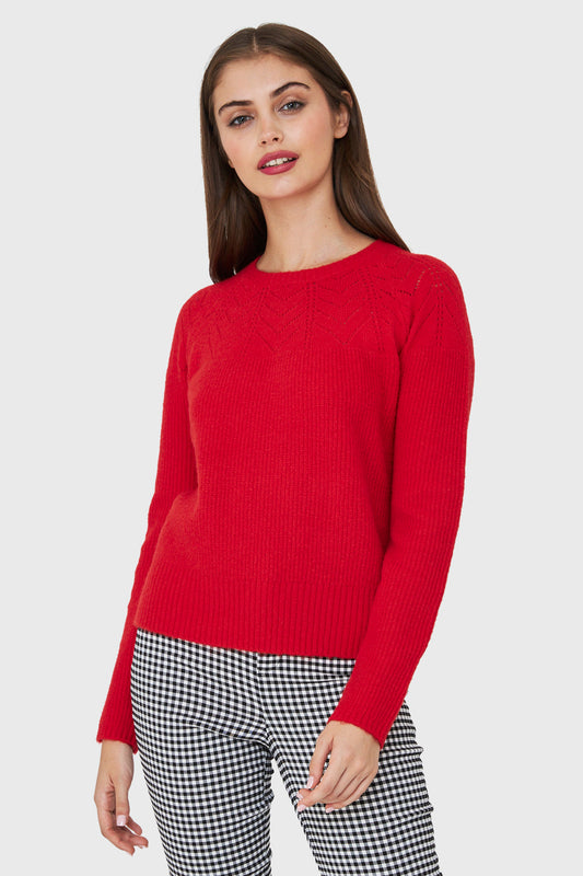 Sweater Detalle Punto Calado Rojo