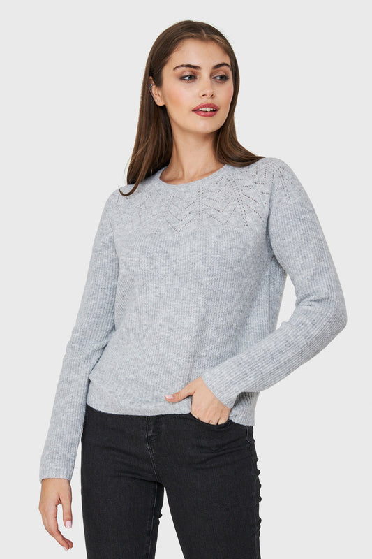 Sweater Detalle Punto Calado Gris