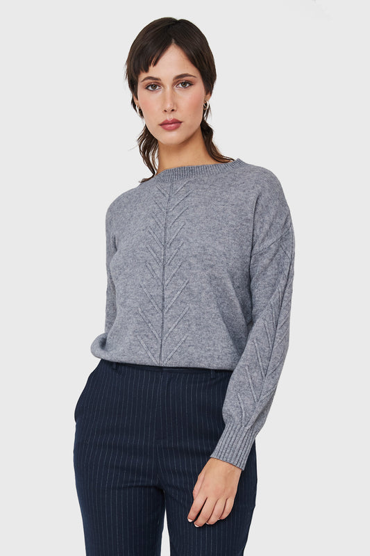 Sweater Detalles Espigas Gris