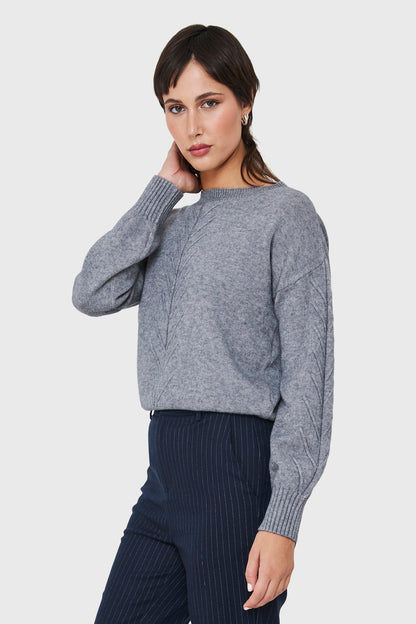 Sweater Detalles Espigas Gris