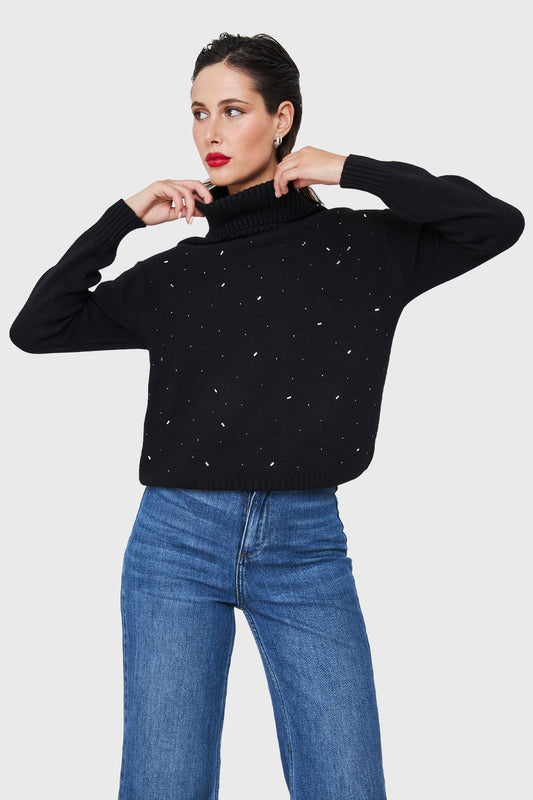 Sweater Beatle Strass Negro