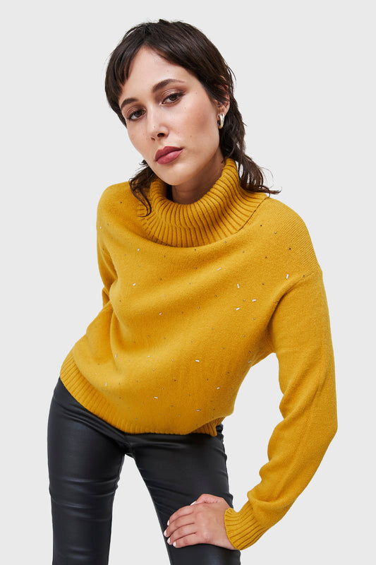 Sweater Beatle Strass Mostaza