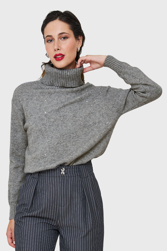 Sweater Beatle Strass Gris