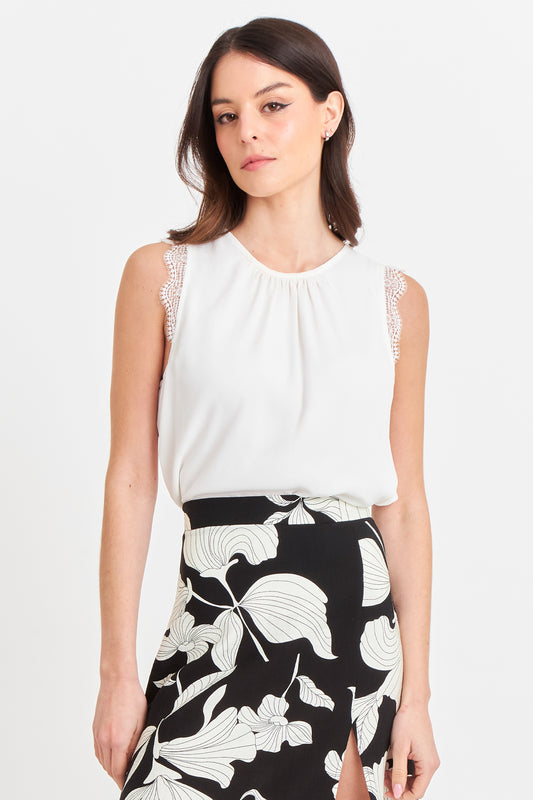 Blusa Encaje Hombros Blanco