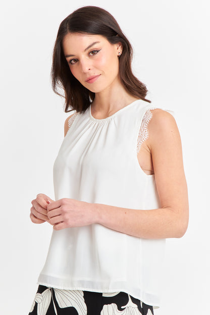 Blusa Encaje Hombros Blanco