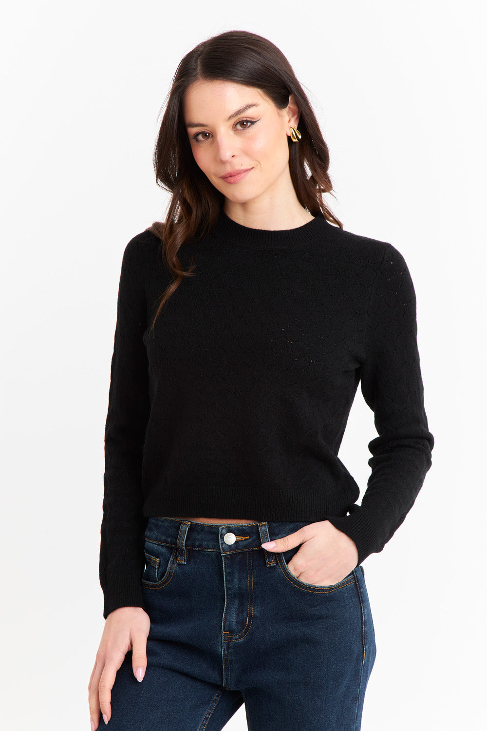 Sweater Básico Cuello Redondo Negro