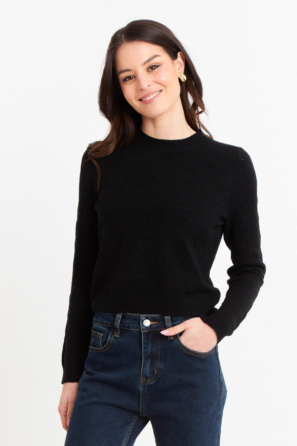 Sweater Básico Cuello Redondo Negro