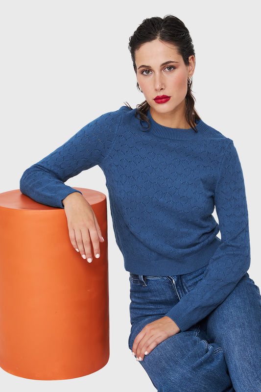 Sweater Básico Cuello Redondo Azul Índigo
