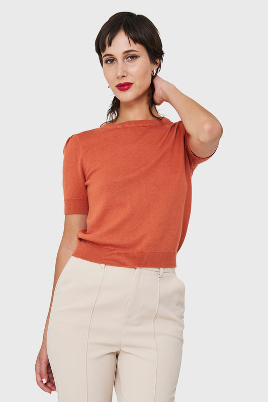 Sweater Tipo Hilo Manga Princesa Naranja