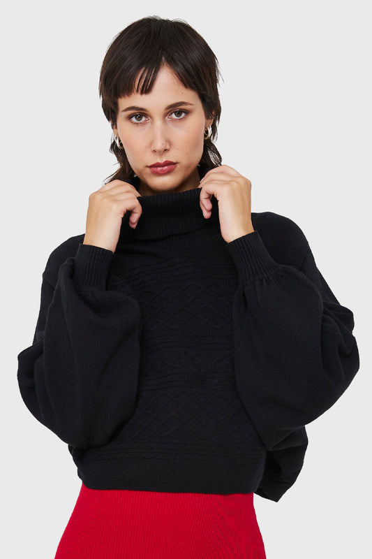 Sweater Crop Manga Murciélago Negro