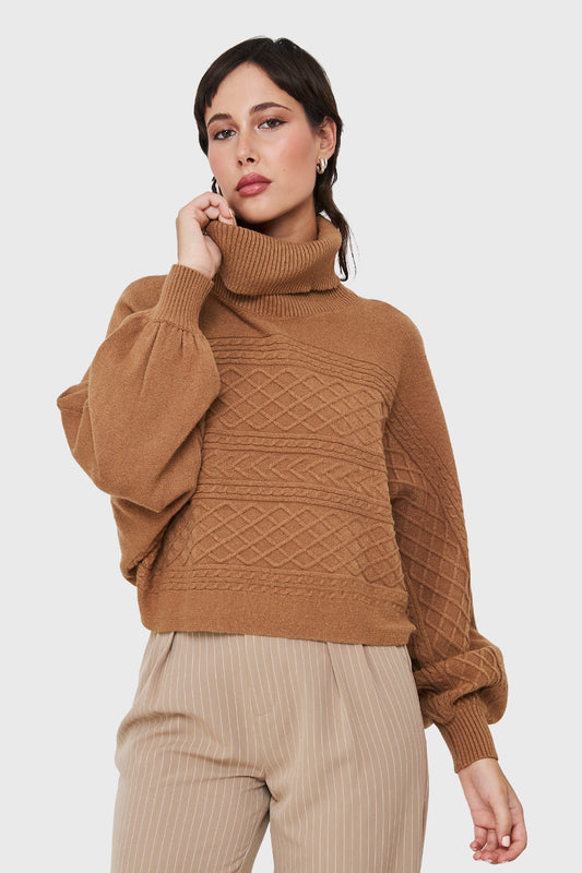 Sweater Crop Manga Murciélago Café
