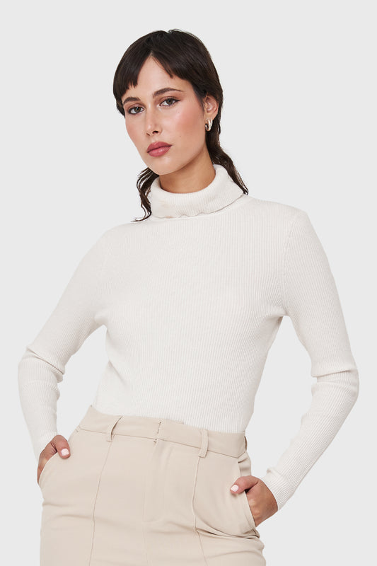 Sweater Tejido Canalé Blanco Invierno