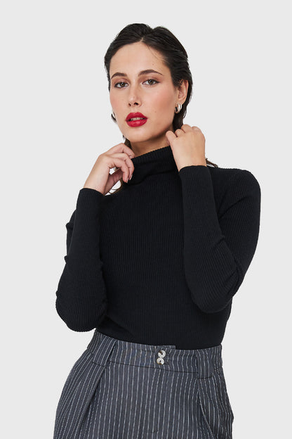 Sweater Tejido Canalé Negro