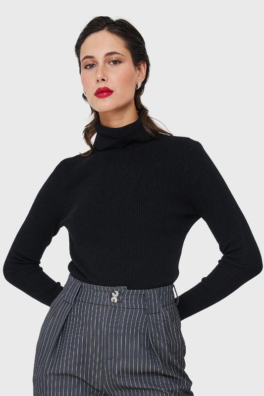Sweater Tejido Canalé Negro