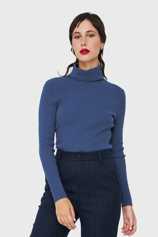 Sweater Tejido Canalé Azul Índigo