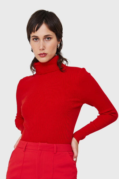 Sweater Tejido Canalé Rojo