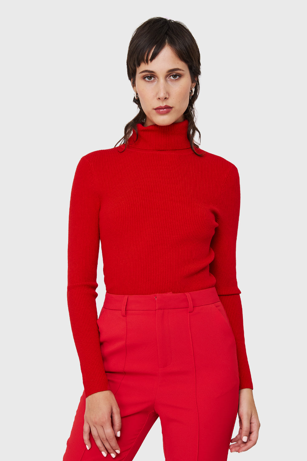 Sweater Tejido Canalé Rojo